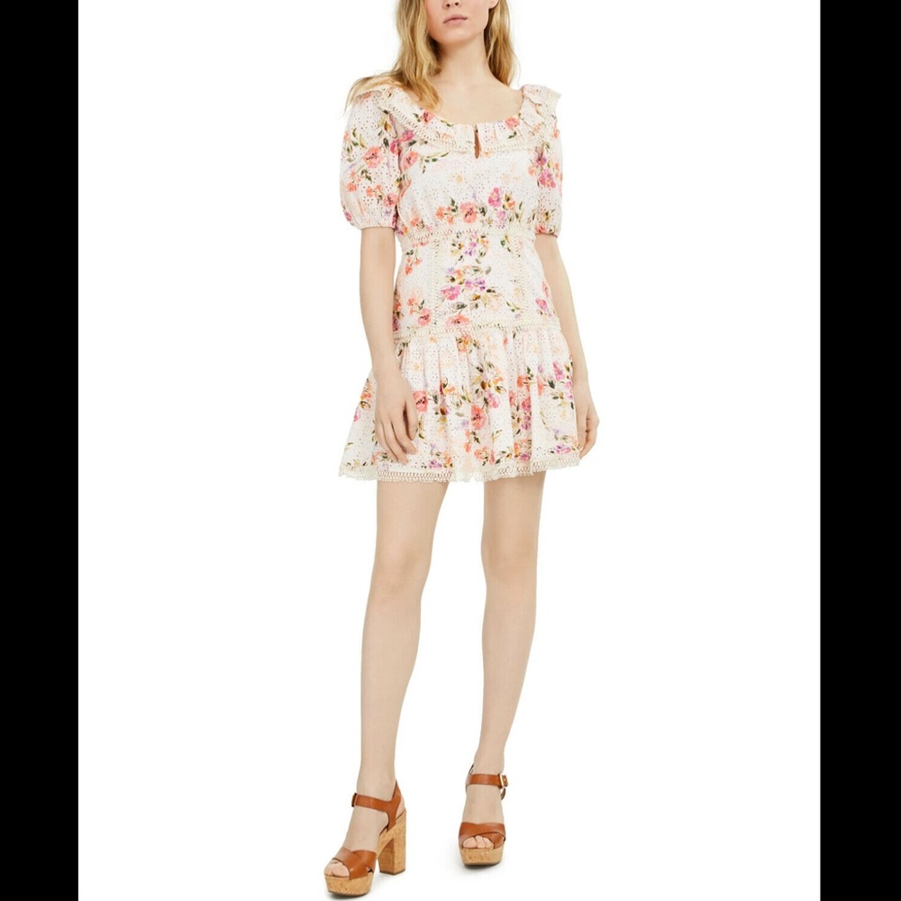 NWT GUESS [SZ Medium ] Martina Aged Floral‎ Cotton Eyelet Dress in Pinks - Picture 2 of 12